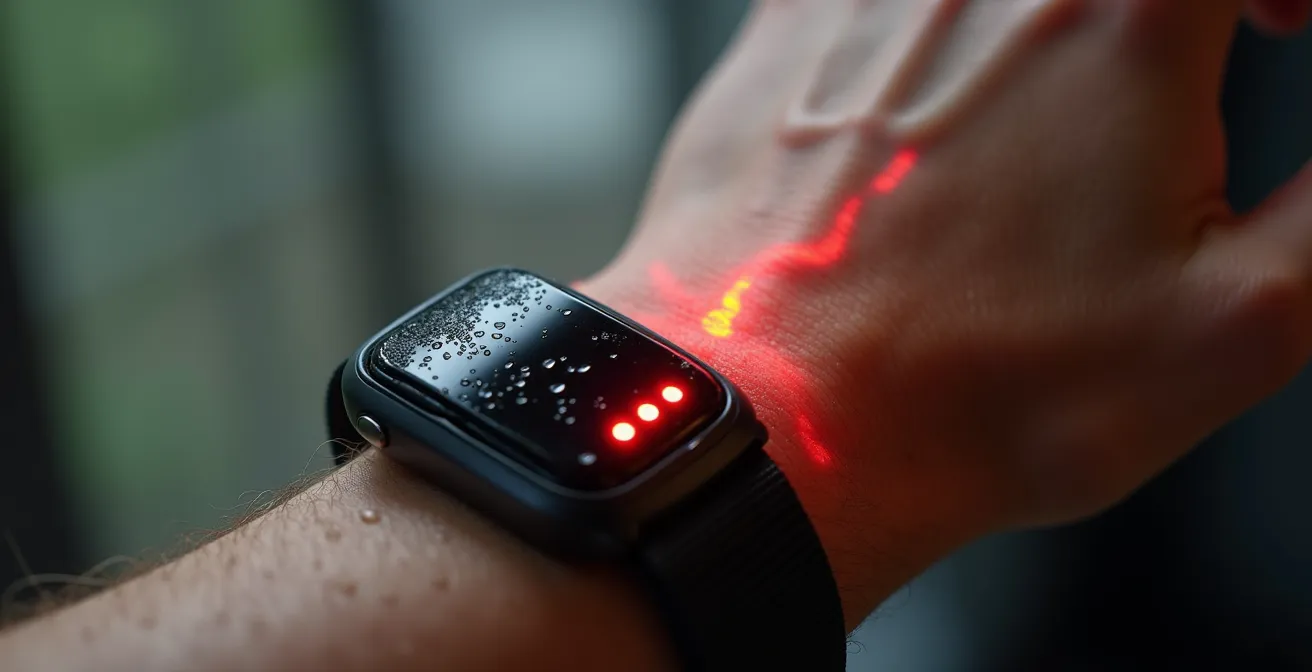 Nahaufnahme von Sportuhr und Herzfrequenzmessung als biologische Trainingssignale