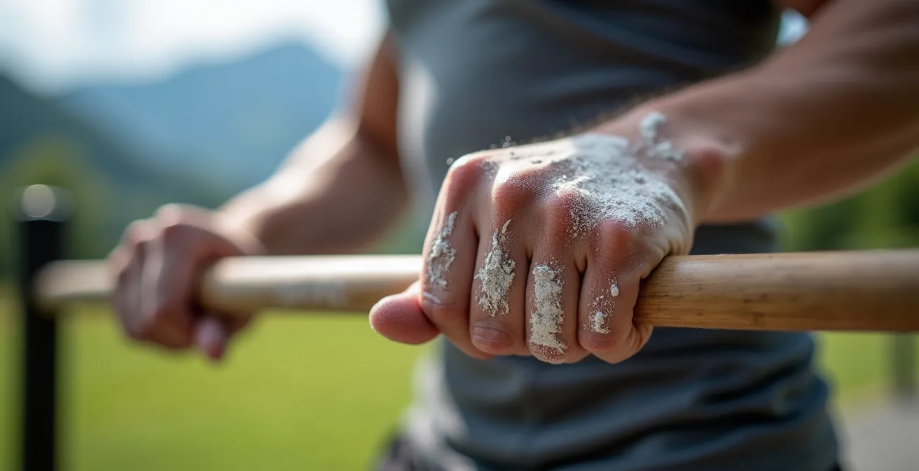 Nahaufnahme von Händen am Calisthenics-Gerät