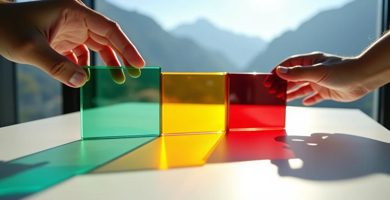 Abstrakte Visualisierung von Erholungsmetriken mit Farbcodes, die ein Ampelsystem für die Erholung symbolisieren.