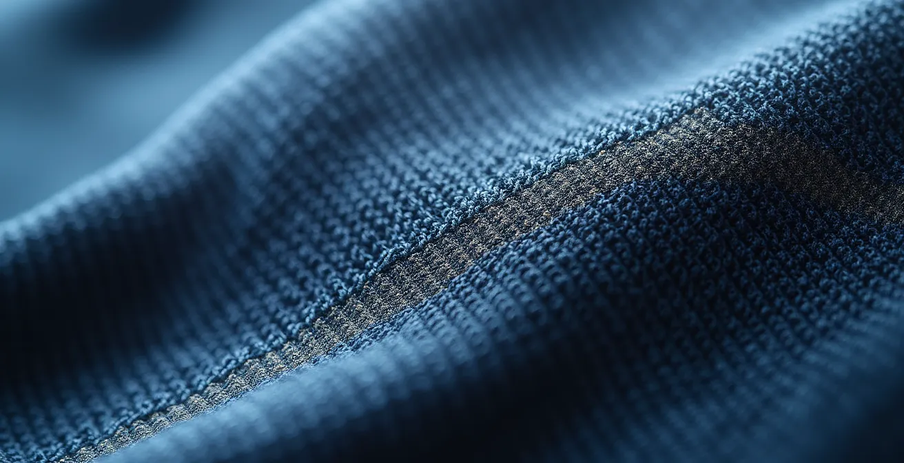 Makroaufnahme hochwertiger Sportkleidung mit sichtbarer Textiltechnologie