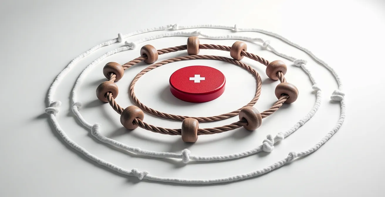 Symbolische Darstellung mentaler Fokussierung vor dem Wettkampf mit Schweizer Sportgeräten