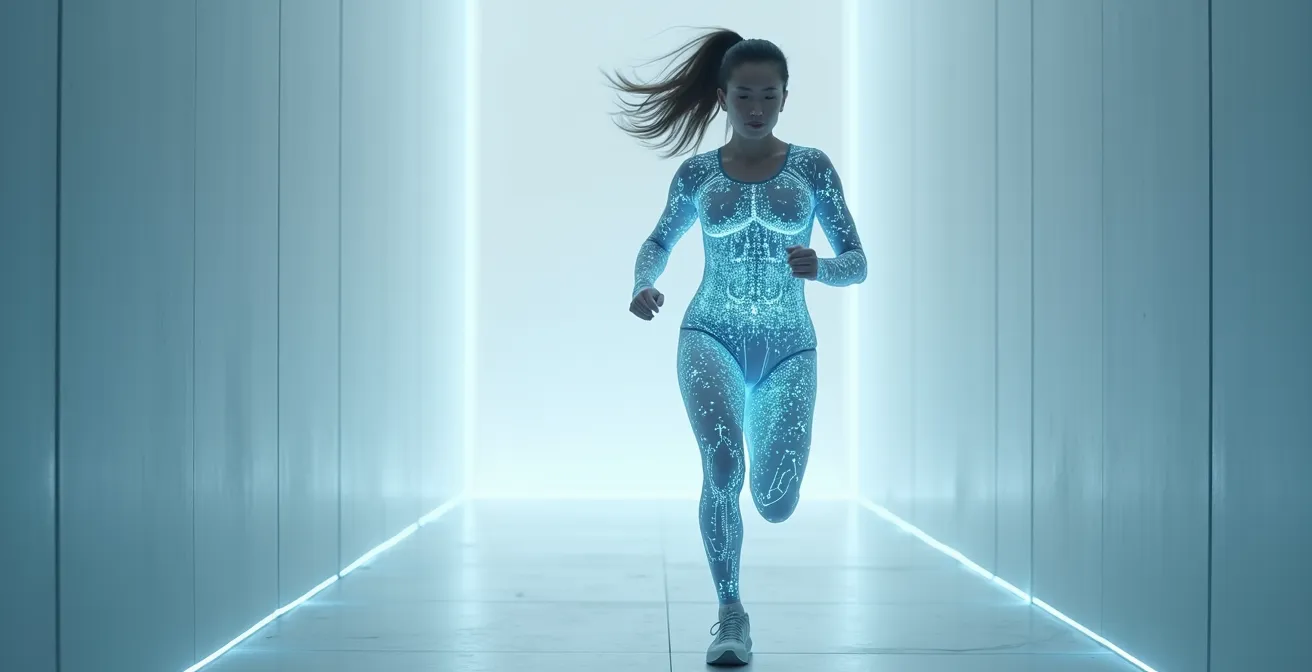 Futuristische Sportkleidung mit integrierten Sensoren in Schweizer Forschungslabor